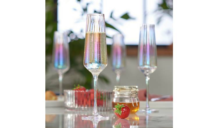 The Wine Savant Champagne Flutes Glasses Set of 4 - Luster Iridescent –  Alrossa