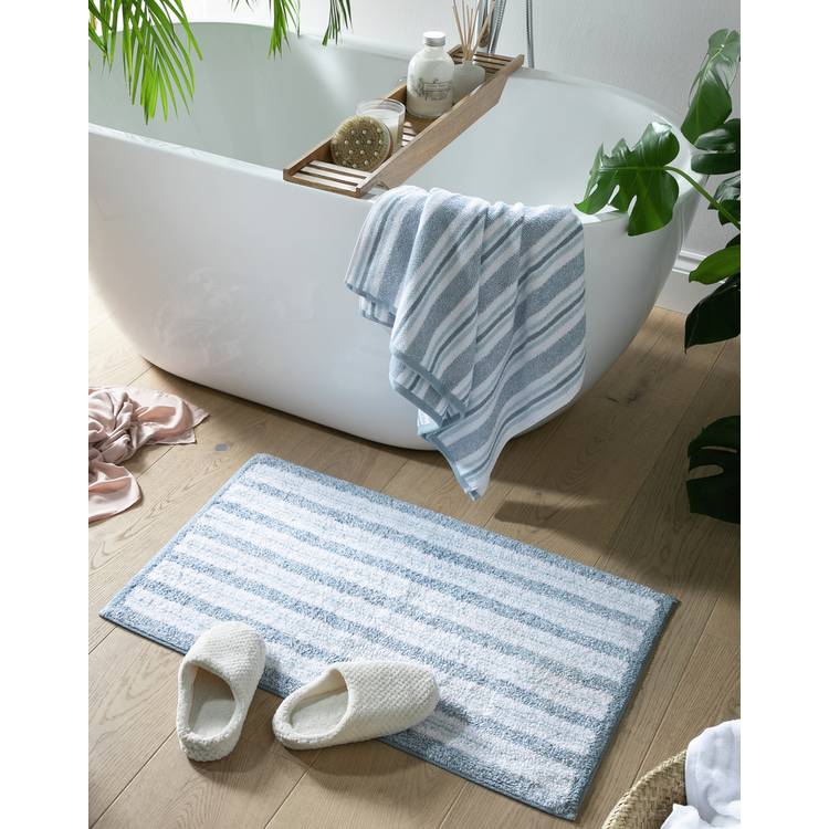 Habitat Coastal Horizontal Stripe Cotton Bath Mat-Blue&White 0