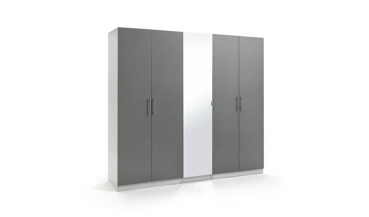 Habitat Munich 5 Door Mirror Wardrobe - Grey Gloss