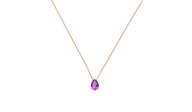 Revere 9ct Rose Gold Plated Silver Amethyst Pendant Necklace