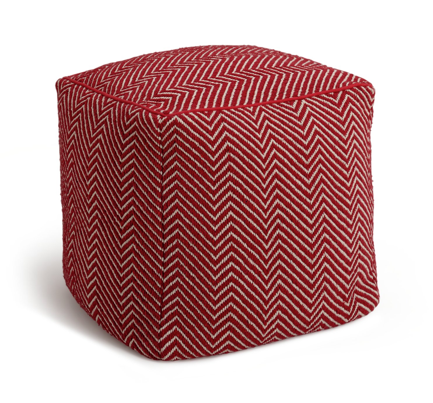 Kaikoo Durrie Cotton Footstool - Red & White