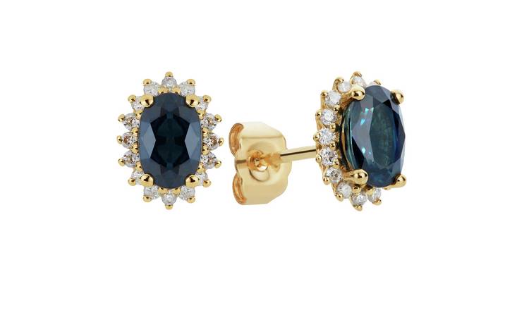 Revere 9ct Gold 0.16ct Diamond and Sapphire Stud Earrings