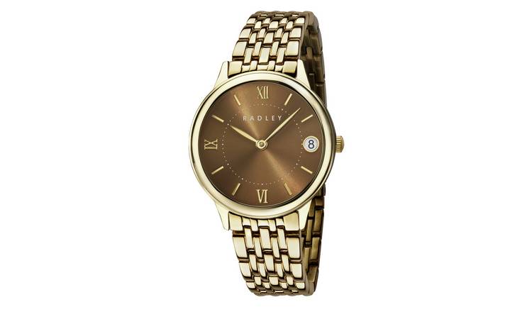 Radley Acorn Brown Sunray Dial Gold Tone Stainless Steel Bracelet Watch