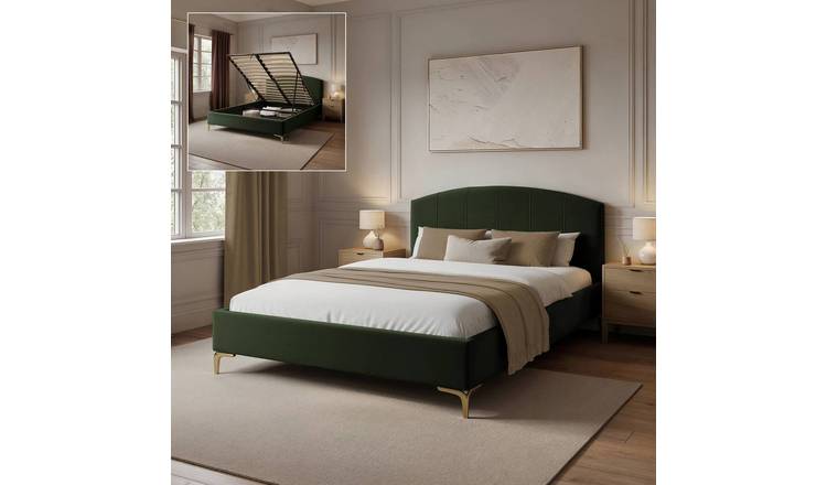 XR Living Avery King Size Velvet End Lift Ottoman Bed Frame - Green
