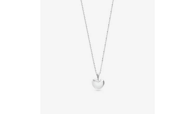 Inicio Silver Polished Puff Heart Pendant Necklace