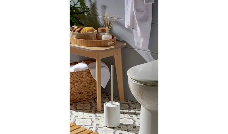 Ribbed Toilet Bowl Brush and Holder White