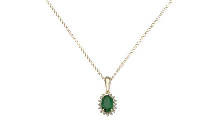 Buy Revere 9ct Gold 0.08ct Diamond and Emerald Pendant - May | Womens ...