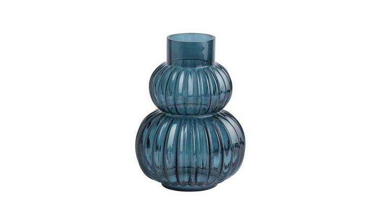 Habitat Ribbed Glass Vase - Blue