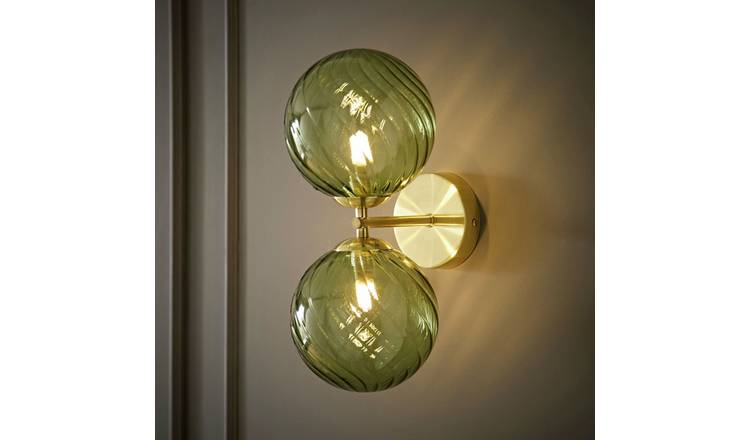 ValueLights Sydney 2 Light Glass Globe Wall Light - Apple Green