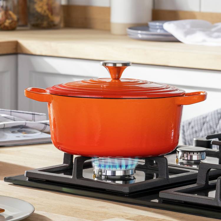 Habitat 2.4 Litre Oval Cast Iron Casserole Dish - Orange 0