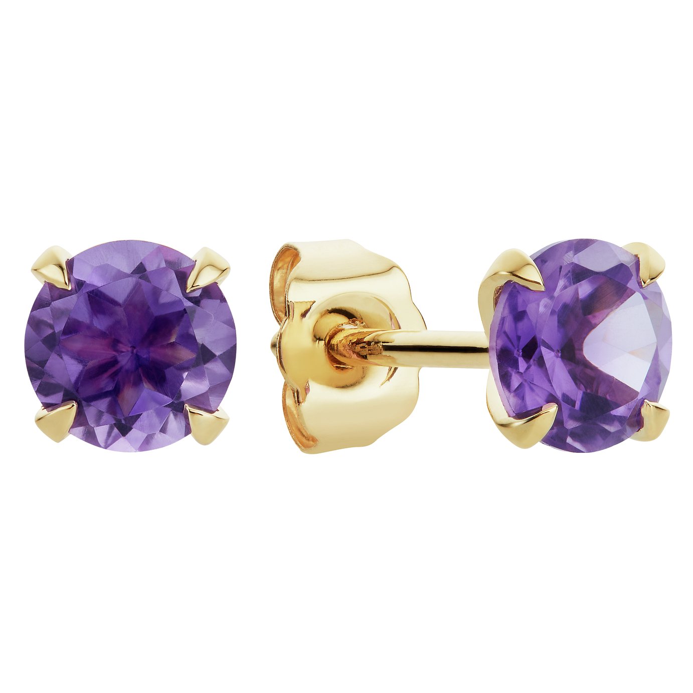 Revere 9ct Yellow Gold Round Amethyst Stud Earrings