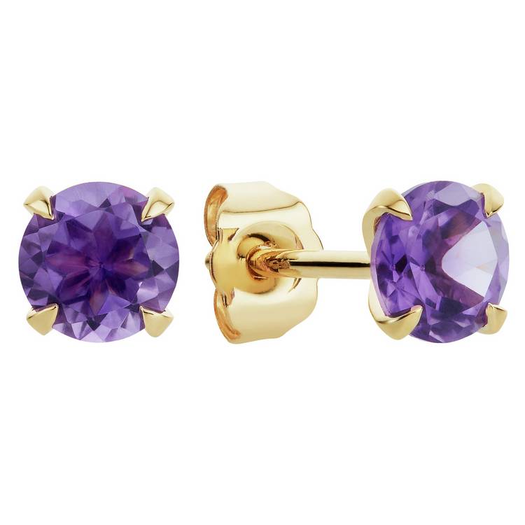 Revere 9ct Yellow Gold Round Amethyst Stud Earrings 0
