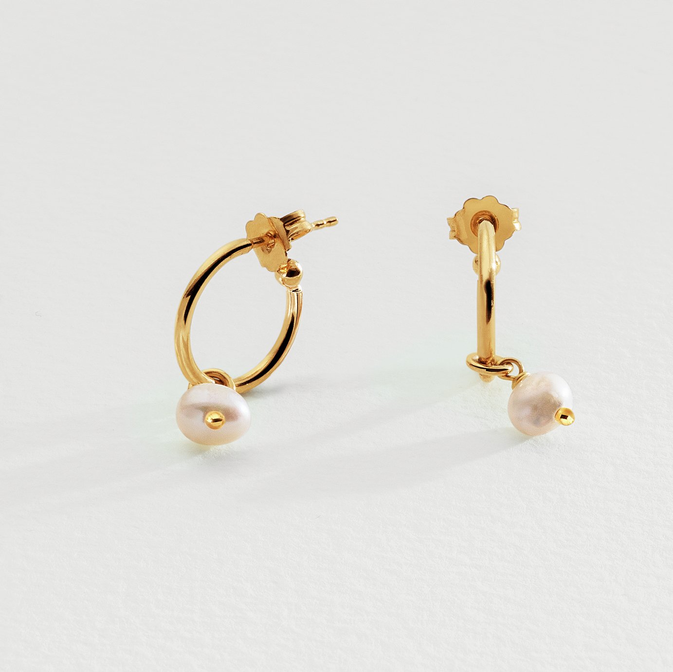 Revere 9ct Gold Plated Freshwater Pearl Mini Hoop Earrings