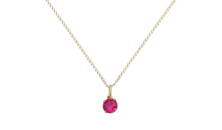 Buy Revere 9ct Gold Created Ruby Solitaire Pendant Necklace July ...