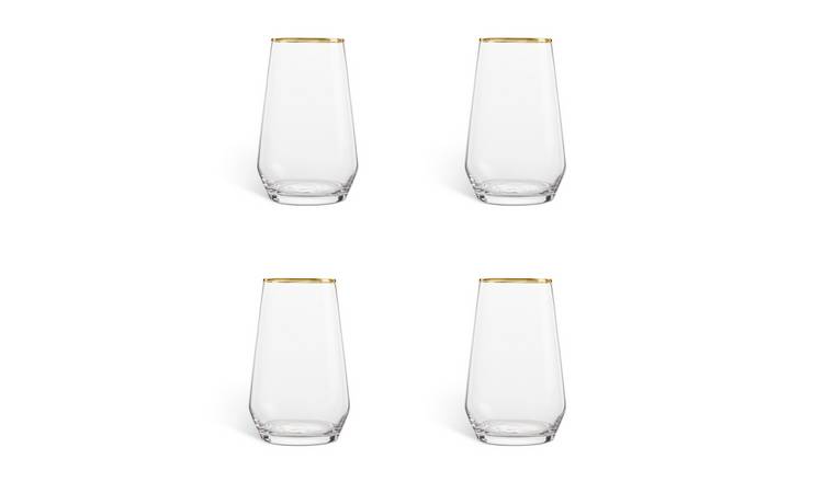Habitat Set of 4 Gold Rim Hi Ball Glasses