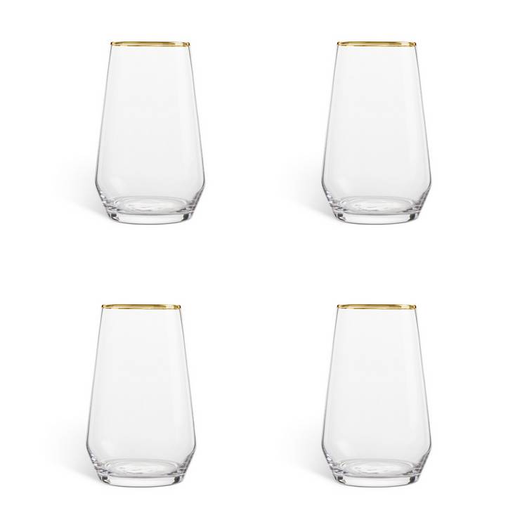 Habitat Set of 4 Gold Rim Hi Ball Glasses 0