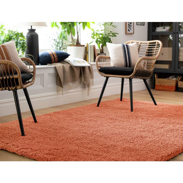 Habitat Noodle Plain Terracotta Shaggy Rug - 230x160cm 0