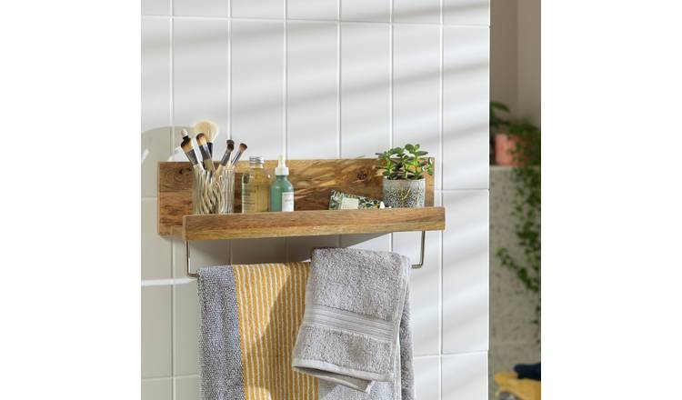 Bathroom shelf best sale with towel bar