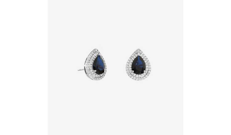 Jon Richard Rhodium Plated Cubic Zirconia Sapphire Stud Earrings