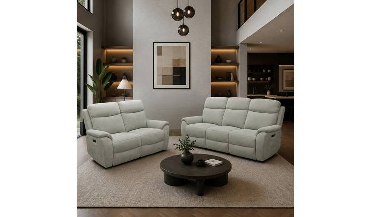 Aspire Kingsmere Fabric 3 & 2 Seater Power Recliner Sofa - Grey