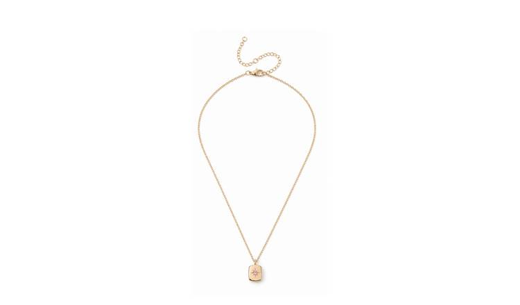 Freedom Gold Tone Pink Gem Rectangle Pendant Necklace