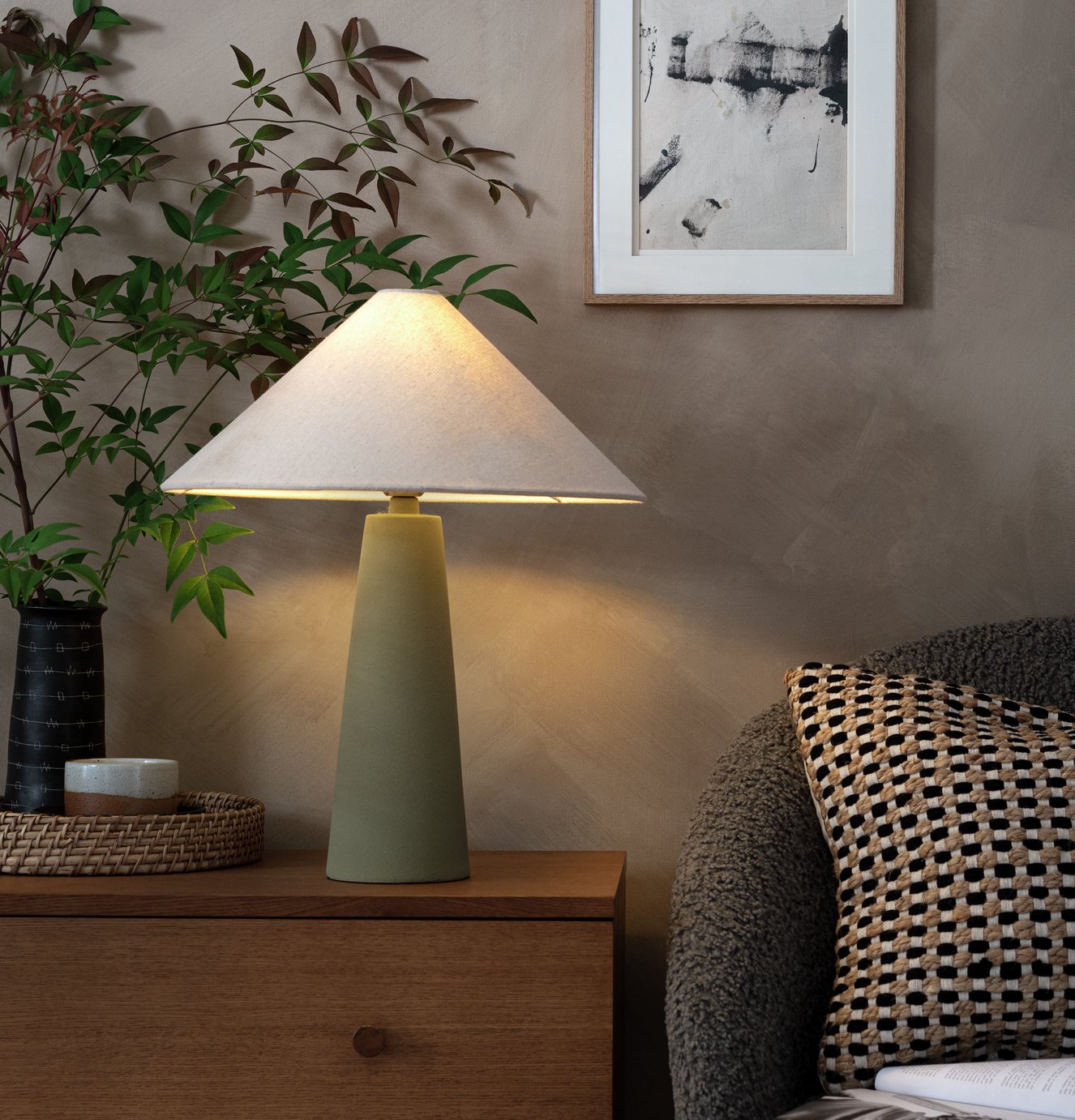 Habitat Conical Ceramic Table Lamp - Olive & Beige