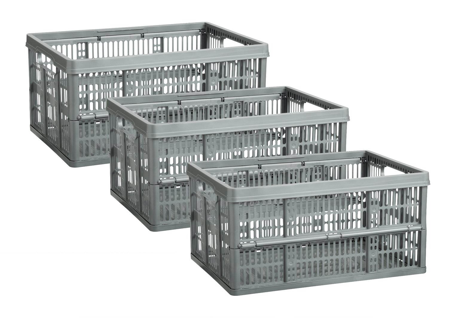 Argos Home 3 x 32L Plastic Storage Folding Crates - Grey