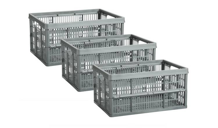 Buy Argos Home 3 x 32L Plastic Storage Folding Crates - Grey, Plastic  storage boxes and drawers