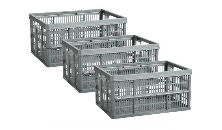 Argos Home 3 x 32L Plastic Storage Folding Crates - Grey