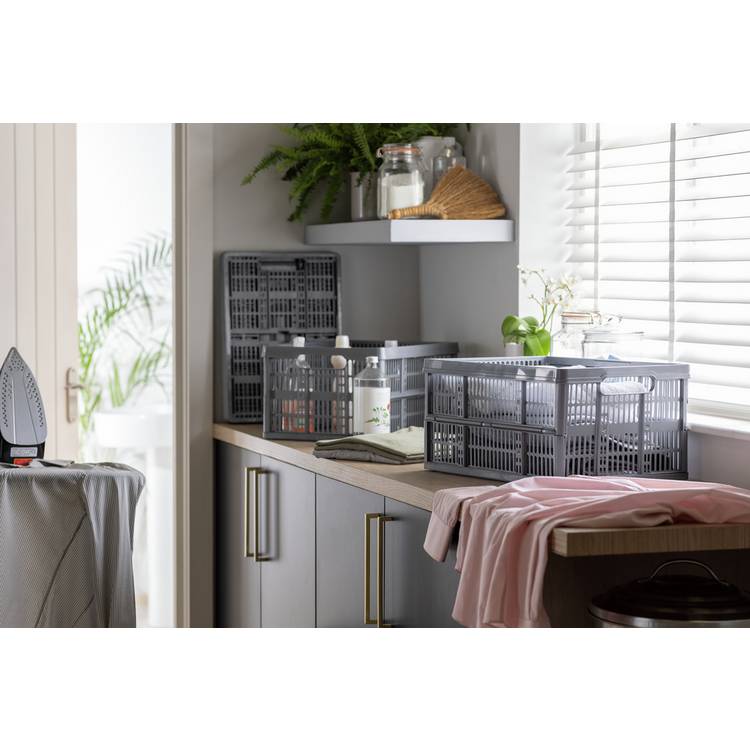 Argos Home 3 x 32L Plastic Storage Folding Crates - Grey 0