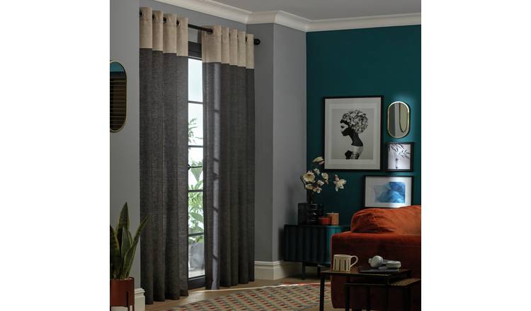 Habitat Plain Header Eyelet Curtains - Charcoal