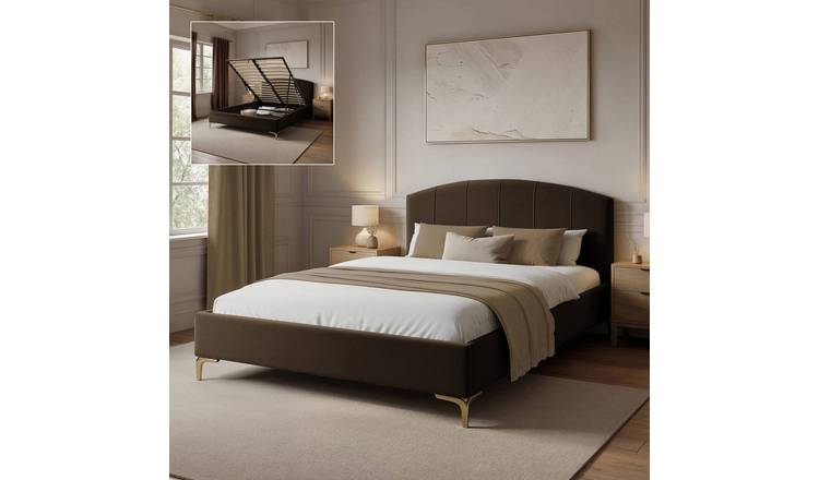 XR Living Avery King Size Velvet End Lift Ottoman Bed Frame - Brown