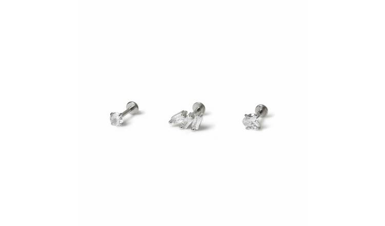 Freedom Surgical Steel Silver Tone Flat Back Earrings Set