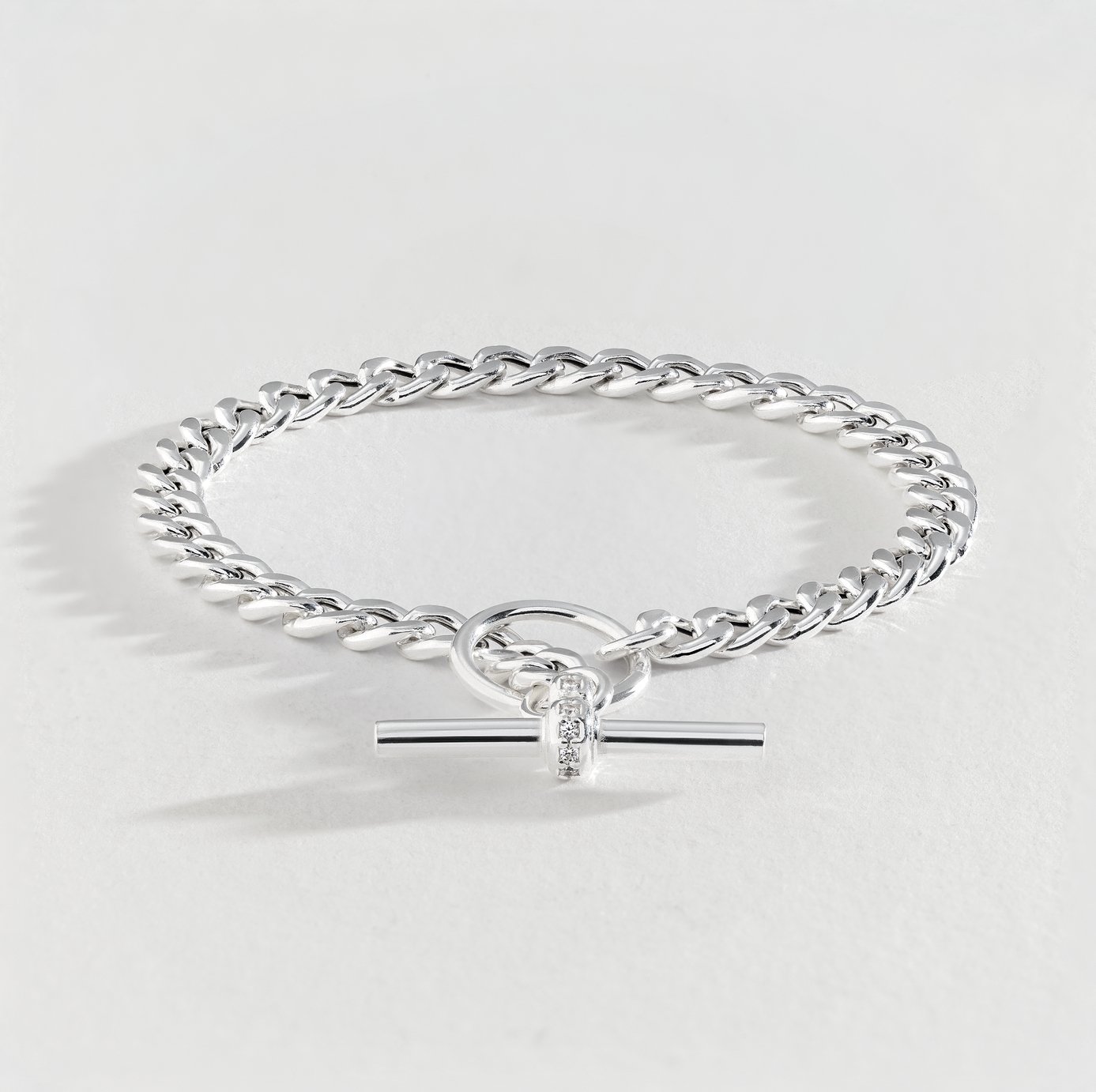 Revere Sterling Silver Cubic Zirconia T-Bar Curb Bracelet