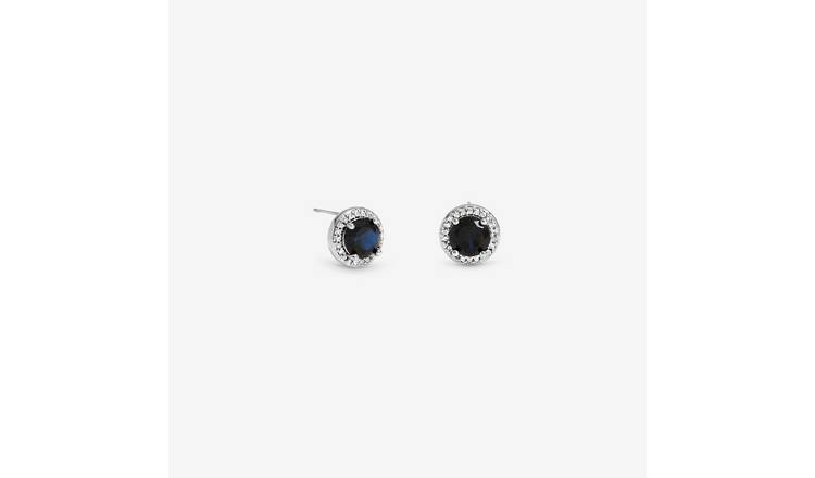 Jon Richard Rhodium Plated Cubic Zirconia Sapphire Halo Stud Earrings