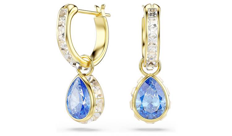 Swarovski Blue Drop Mini Pave Hoop Earrings