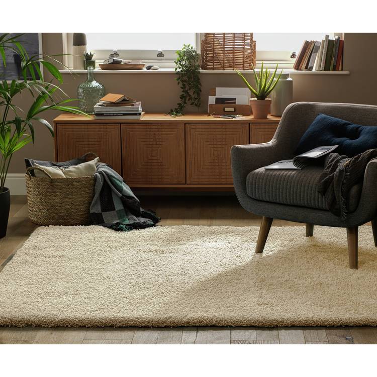 Habitat Noodle Plain Cream Shaggy Rug - 230x160cm 0