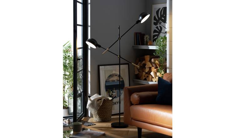 Habitat Jalonee Double Arm  Floor Lamp - Black & Brass