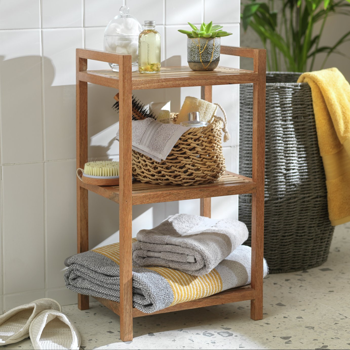 Mango Wood Bathroom Storage Shelf Unit