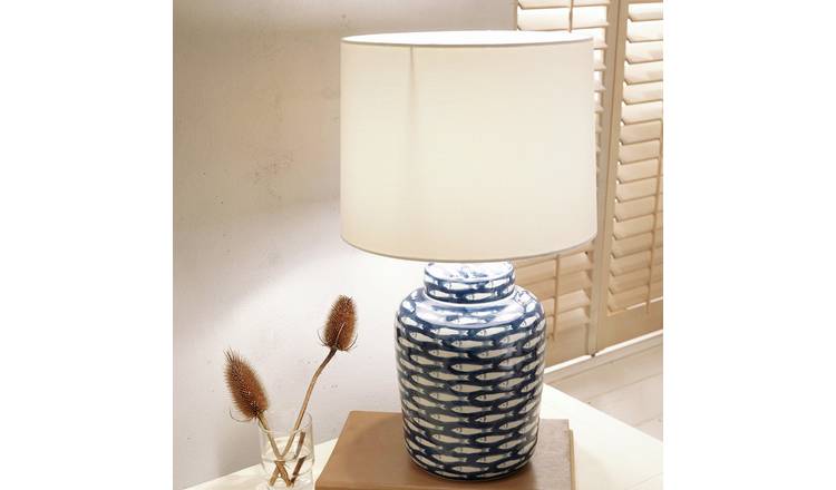 Pacific Ceramic Fish Print Table Lamp - Blue and White