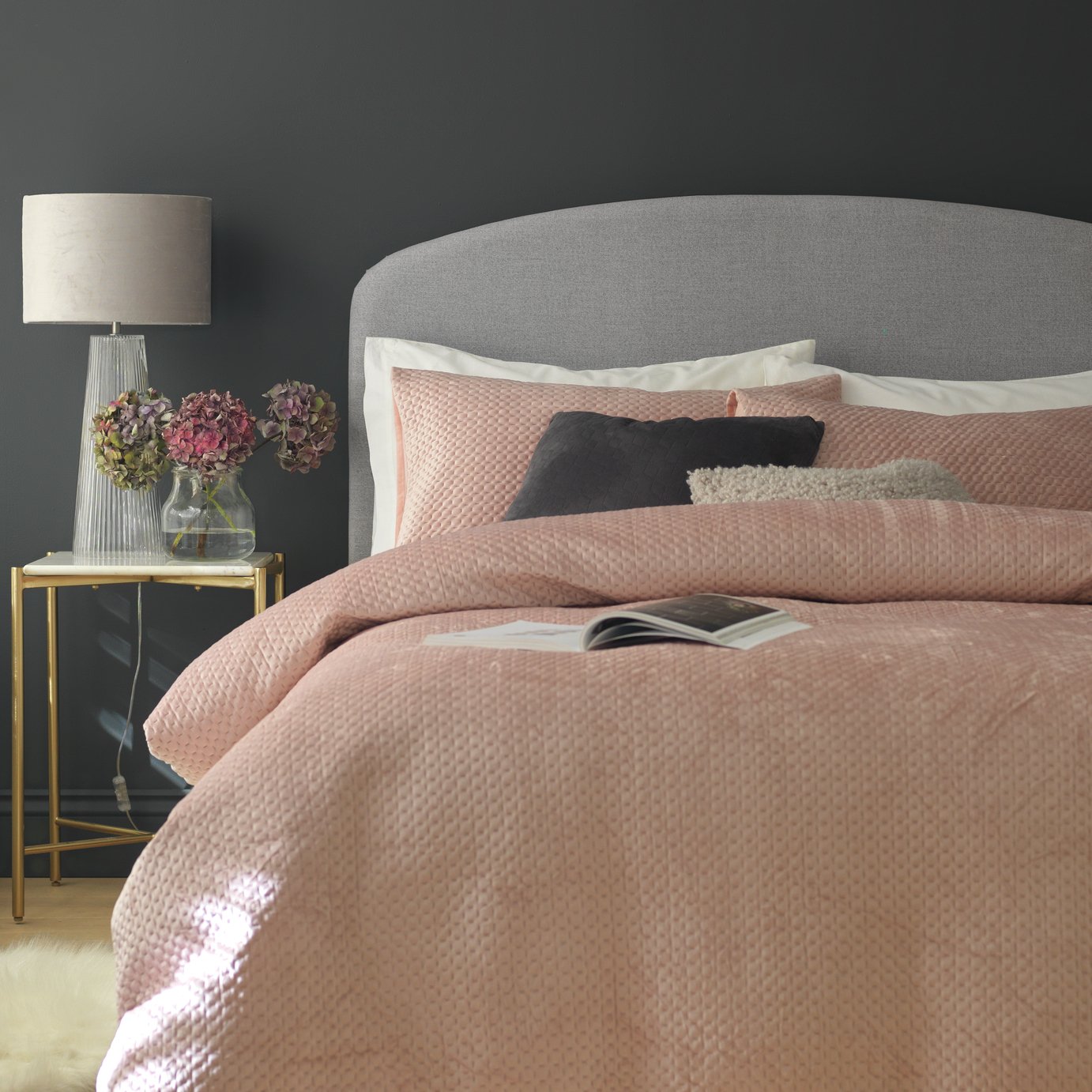 Habitat Pinsonic Velvet Plain Pink Bedding Set - Kingsize