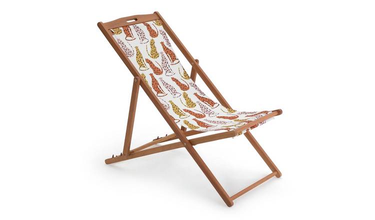 Habitat Wood Deck Chair - Global Leopard