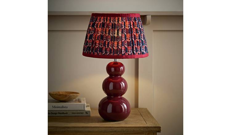 ValueLights Edie Ceramic Bubble Floral Table Lamp - Burgundy