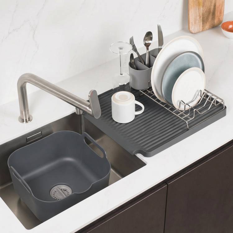 ReBorn 2 Piece Washing Up Bowl and Large Draining Rack - Dark Grey 0