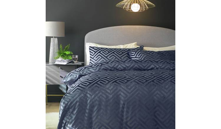 Buy Habitat Velvet Geo Navy Bedding Set - Double | Duvet covers and sets |  Habitat