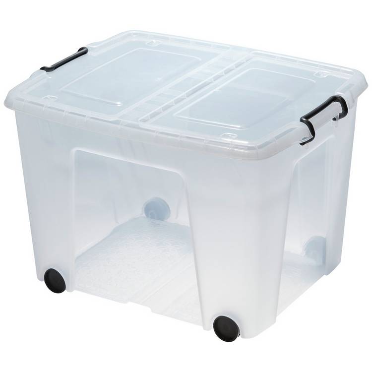 Strata 75L Wheeled Smart Box With Lid Storage Box - Clear 0