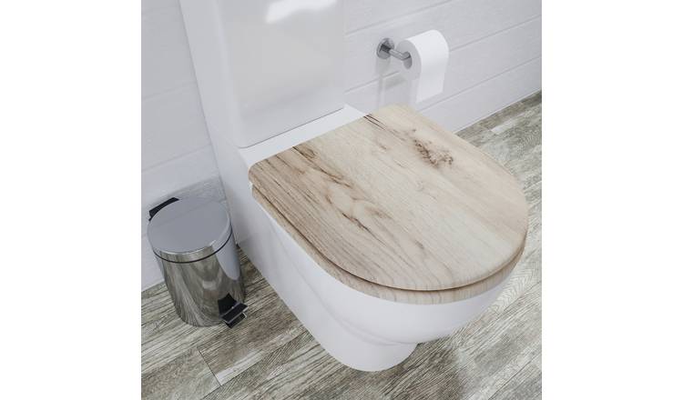 Croydex Varese Oak Effect D Shaped Toilet Seat - Grey