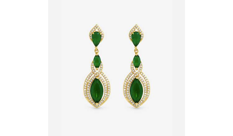 Jon Richard Gold Plated Emerald Navette Drop Earrings