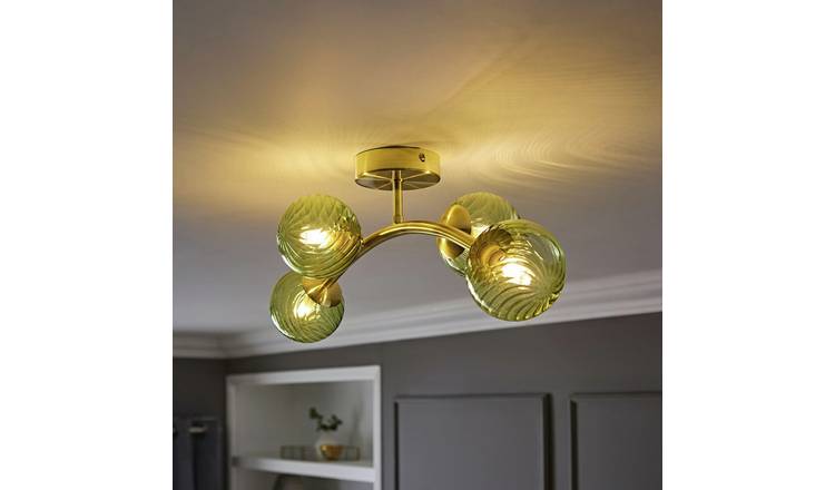 ValueLights Sydney 4 Light Glass Globe Flush Ceiling Light - Apple Green