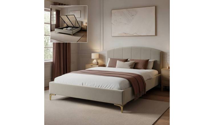 XR Living Avery Double Velvet End Lift Ottoman Bed Frame - Natural